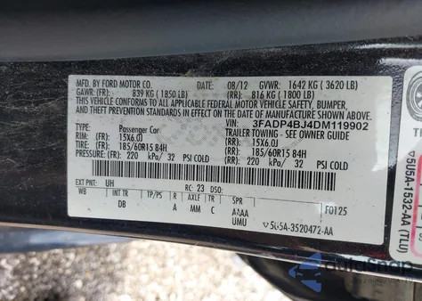 2013 Ford Fiesta Se из США, поврежденный, VIN 3FADP4BJ4DM119902